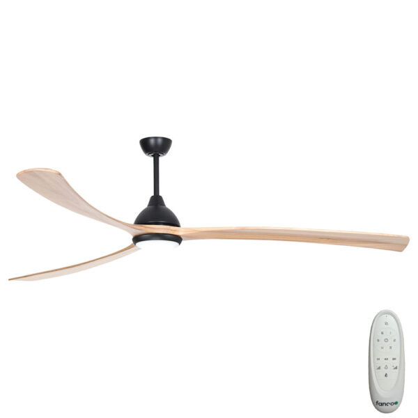 Sanctuary DC Ceiling Fan with CCT LED Light – Black with Natural Blades 92″
