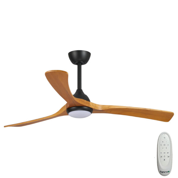 Sanctuary DC Ceiling Fan with Remote Control & CCT LED Light – Black with Teak Blades 52″