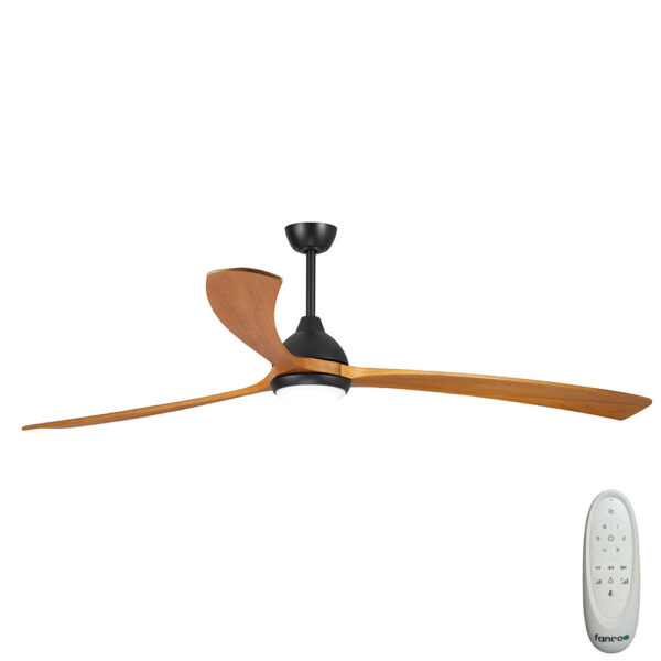 Sanctuary DC Ceiling Fan with CCT LED Light – Black with Teak Blades 70″