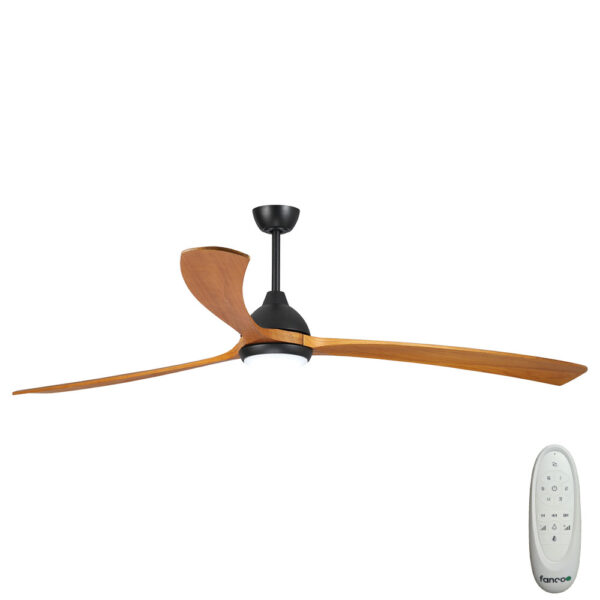 Sanctuary DC Ceiling Fan with CCT LED Light – Black with Teak Blades 86″