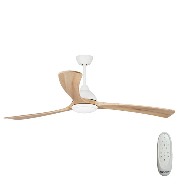 Sanctuary DC Ceiling Fan with CCT LED Light – White with Natural Blades 70″