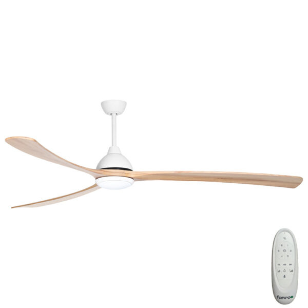 Sanctuary DC Ceiling Fan with CCT LED Light – White with Natural Blades 86″