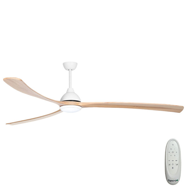 Sanctuary DC Ceiling Fan with CCT LED Light – White with Natural Blades 92″