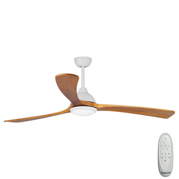 Sanctuary DC Ceiling Fan with CCT LED Light – White with Teak Blades 70″