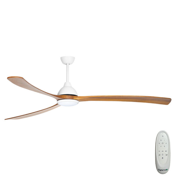 Sanctuary DC Ceiling Fan with CCT LED Light – White with Teak Blades 86″