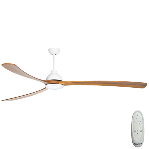 Sanctuary DC Ceiling Fan with CCT LED Light – White with Teak Blades 92″