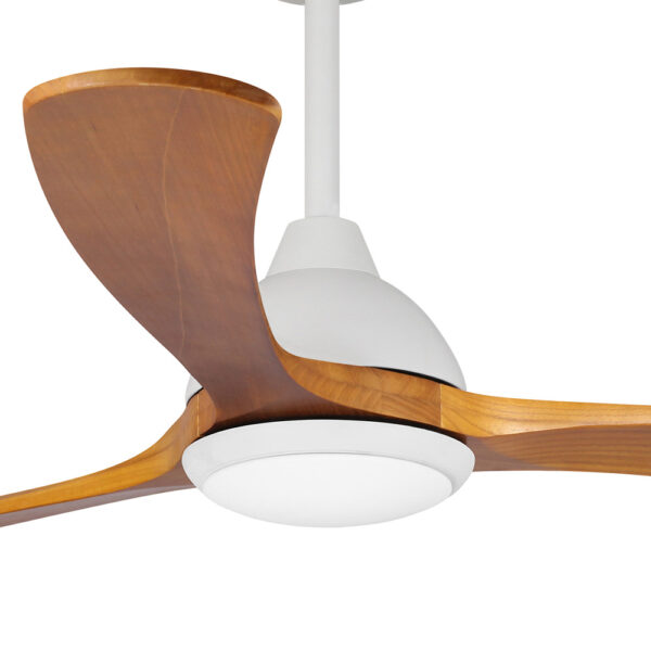 Sanctuary DC Ceiling Fan with CCT LED Light – White with Teak Blades 70″