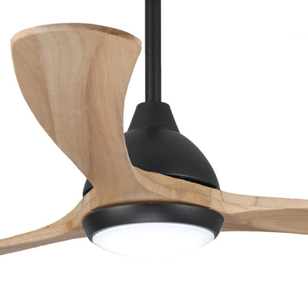Sanctuary DC Ceiling Fan with CCT LED Light – Black with Natural Blades 70″