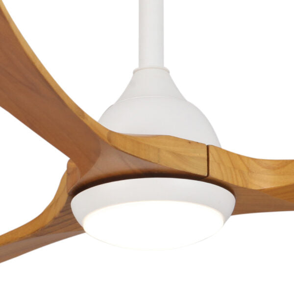 Sanctuary DC Ceiling Fan with Remote Control & CCT LED Light – White with Teak Blades 52″
