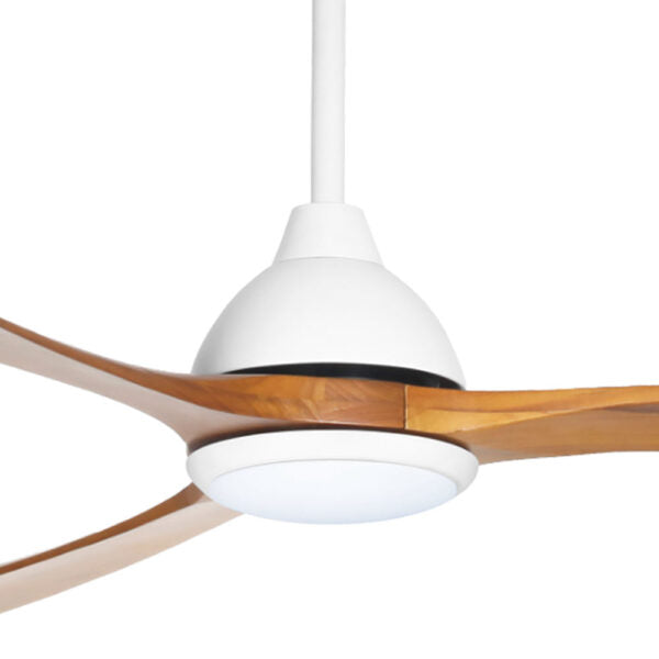 Sanctuary DC Ceiling Fan with CCT LED Light – White with Teak Blades 86″