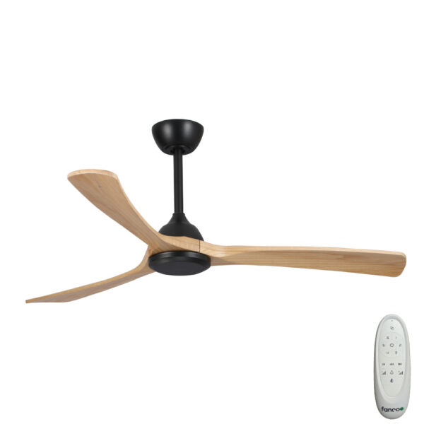 Sanctuary DC Ceiling Fan with Remote Control – Black with Natural Blades 52″