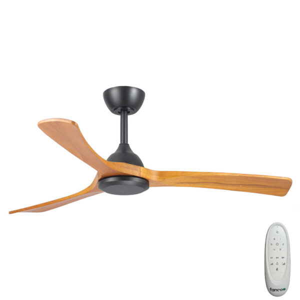 Sanctuary DC Ceiling Fan with Remote Control – Black with Teak Blades 52″