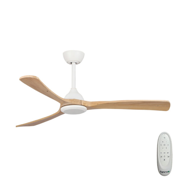Sanctuary DC Ceiling Fan with Remote Control – White with Natural Blades 52″