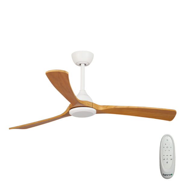 Sanctuary DC Ceiling Fan with Remote Control – White with Teak Blades 52″