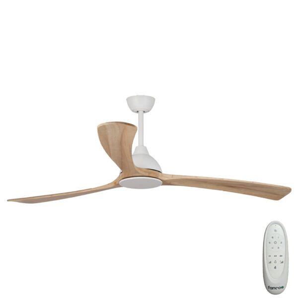 Sanctuary DC Ceiling Fan with Remote Control – White with Natural Blades 70″