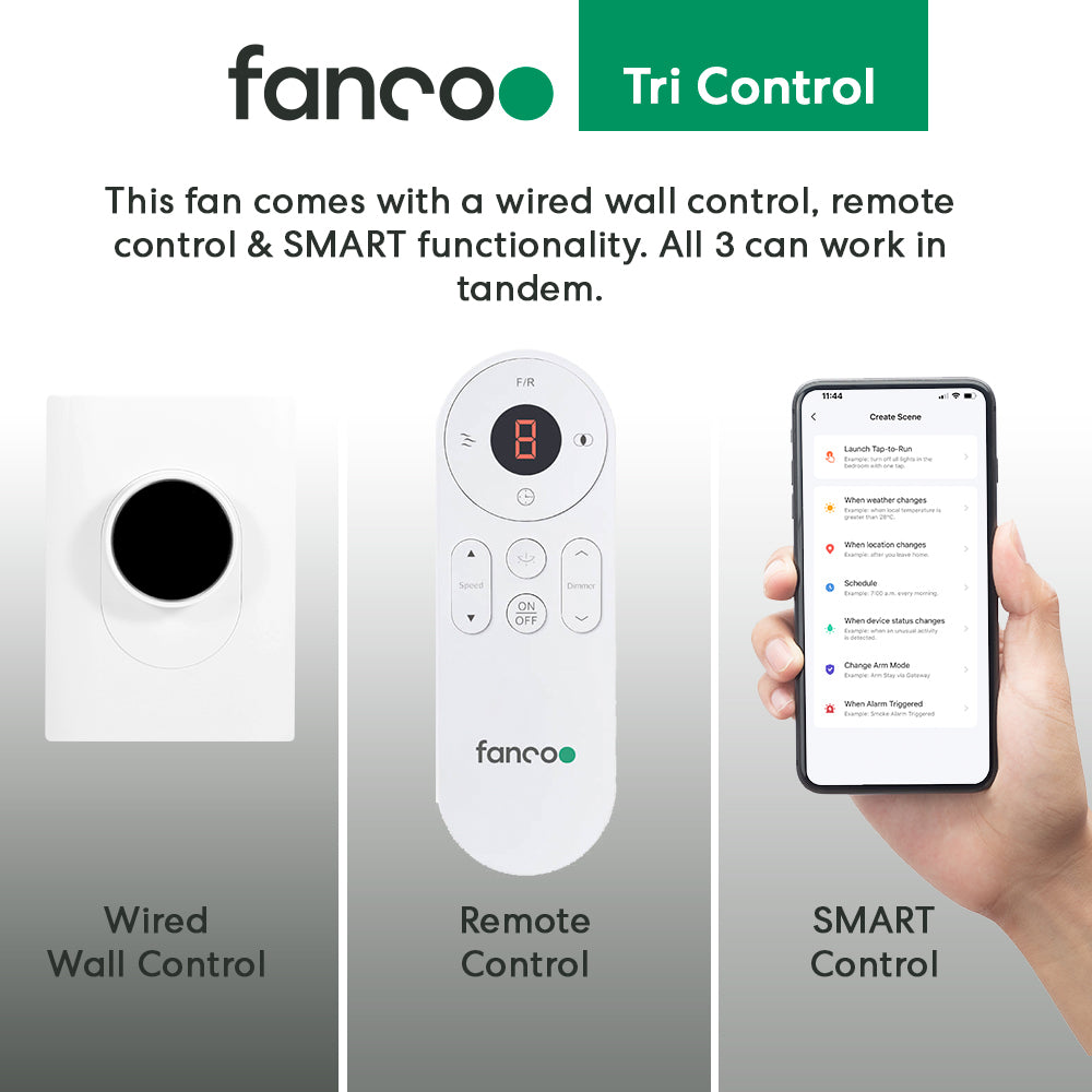 Horizon DC Ceiling Fan with Wall Control & Remote/SMART – Black 52″