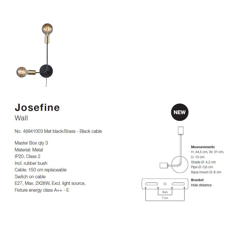 Josefine Wall Mat Black Metal 2*E27