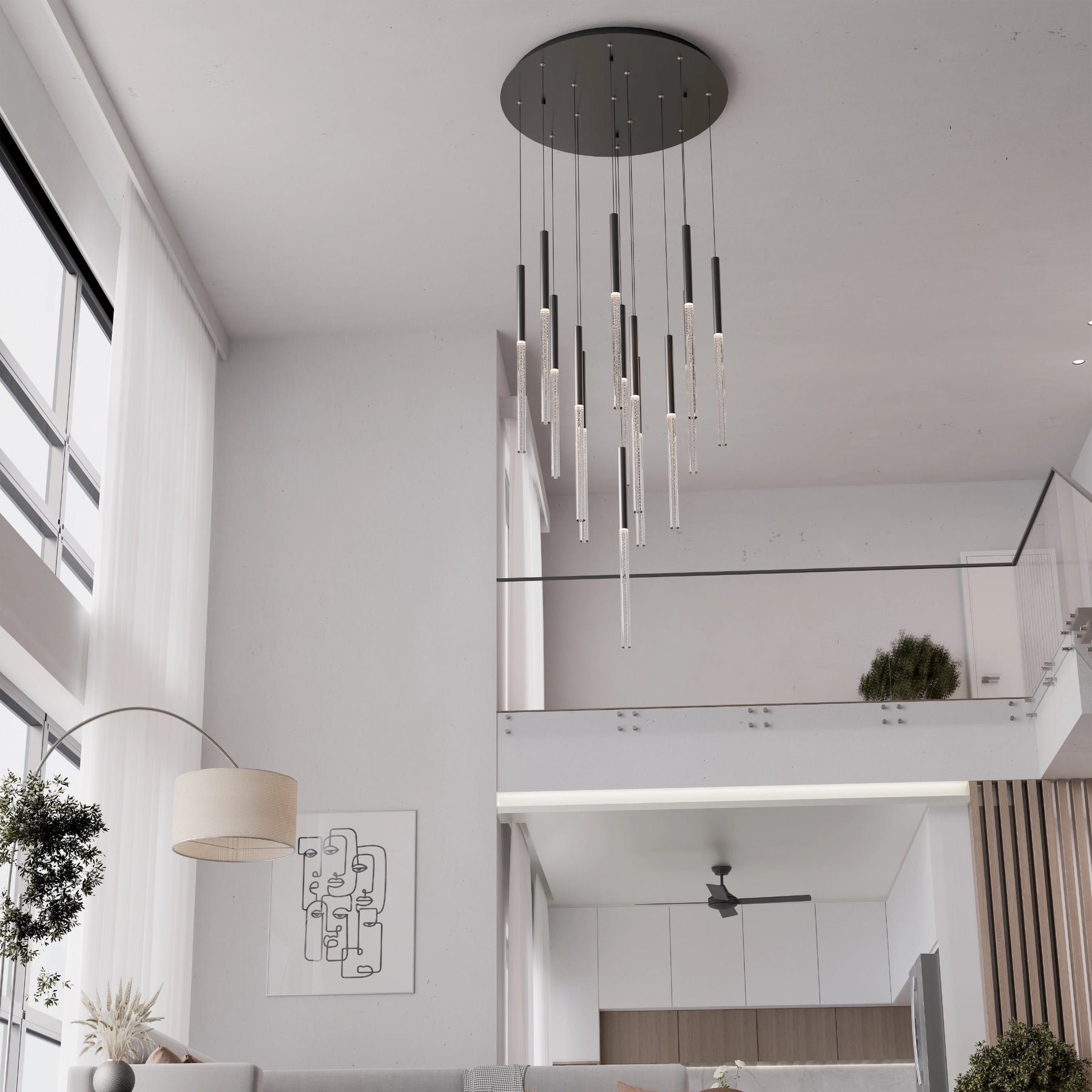Rhea Pencil Drop 14 Light LED Pendant Black